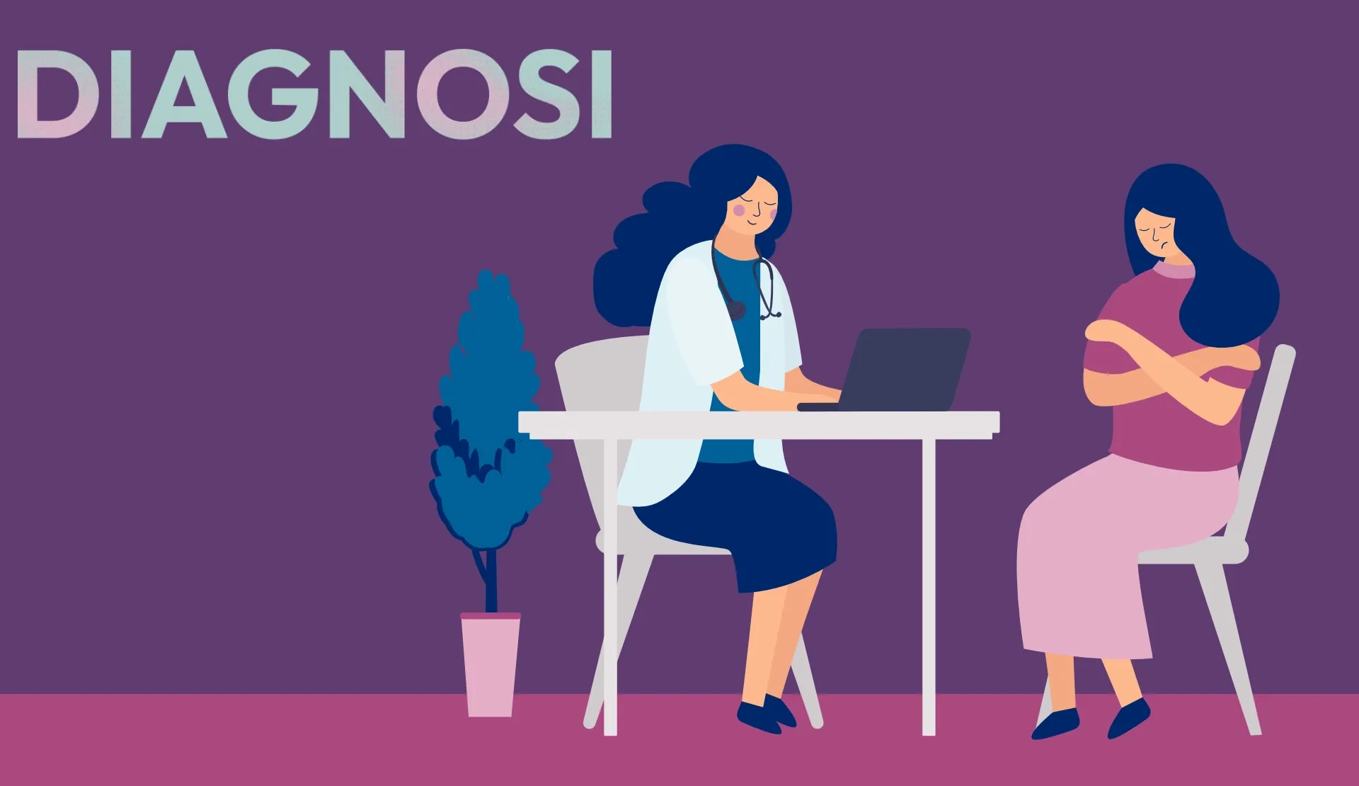 Illustrazione che rappresenta la paziente che effettua diagnosi di tumore al seno